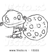 Vector of a Cartoon Toddler Rolling a Large Chocolate Chip Cookie - Coloring Page Outline by Toonaday
