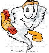 Vector of a Cartoon Tornado Character Pointing at a Telephone by Toons4Biz