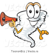 Vector of a Cartoon Tornado Mascot Holding Megaphone by Toons4Biz