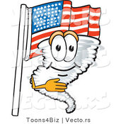 Vector of a Cartoon Tornado Mascot Pledging Allegiance with an American Flag by Mascot Junction