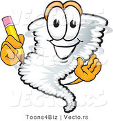 Vector of a Cartoon Tornado Mascot with a Pencil for Notes by Mascot Junction