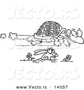 Vector of a Cartoon Tortoise Flying over a Hare - Coloring Page Outline by Toonaday