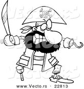 Vector of a Cartoon Tough Pirate with a Sword - Coloring Page Outline by Toonaday