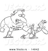 Vector of a Cartoon Tough Trainer Making His Client Doing Pushups - Coloring Page Outline by Toonaday