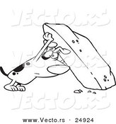 Vector of a Cartoon Treasure Hunting Dog Looking Under a Rock - Outlined Coloring Page by Toonaday