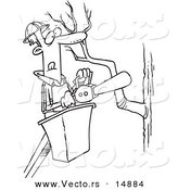 Vector of a Cartoon Tree Trimmer Holding a Saw - Coloring Page Outline by Toonaday