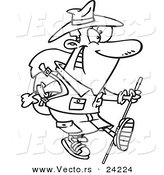 Vector of a Cartoon Trekking Male Aussie - Coloring Page Outline by Toonaday