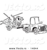 Vector of a Cartoon Truck Pulling a Trailer with Landscape and Concrete Equipment - Coloring Page Outline by Toonaday