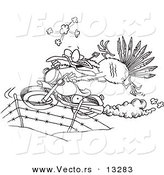 Vector of a Cartoon Turkey Bird Escaping on a Motorcycle - Coloring Page Outline by Toonaday
