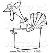 Vector of a Cartoon Turkey Bird in a Pot - Coloring Page Outline by Toonaday
