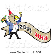 Vector of a Cartoon Turkey Celebrating the New Year over a 2013-2014 Banner by Patrimonio