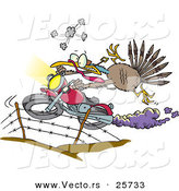 Vector of a Cartoon Turkey Jumping over Fence on a Motorcycle by Toonaday