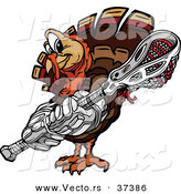 Vector of a Cartoon Turkey Mascot Holding a Lacrosse Stick by Chromaco