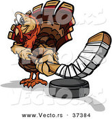 Vector of a Cartoon Turkey Mascot Playing Hockey by Chromaco