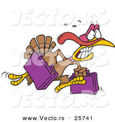 Vector of a Cartoon Turkey Running with Luggage by Toonaday