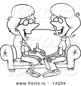 Vector of a Cartoon Two Talkative Women Sitting on a Sofa - Coloring Page Outline by Toonaday