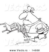 Vector of a Cartoon Tyrant Boss Holding a Chair and Whip - Coloring Page Outline by Toonaday