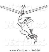 Vector of a Cartoon Unbalanced Tight Rope Walker Stuck Upside down - Coloring Page Outline by Toonaday