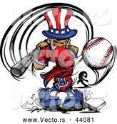 Vector of a Cartoon Uncle Sam Hitting a Home Run Baseball by Chromaco