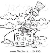 Vector of a Cartoon Uncle Sam Riding a Rocket - Outlined Coloring Page by Toonaday