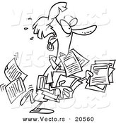 Vector of a Cartoon Unorganized Woman Carrying Forms - Coloring Page Outline by Toonaday