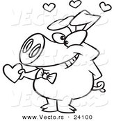 Vector of a Cartoon Valentine Pig Giving a Heart - Coloring Page Outline by Toonaday