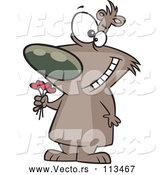 Vector of a Cartoon Valentines Day Bruin Brown Bear Holding a Heart Bouquet by Toonaday