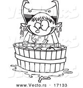 Vector of a Cartoon Vampire Bobbing for Apples - Coloring Page Outline by Toonaday