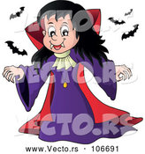 Vector of a Cartoon Vampire Girl with Bats by Visekart