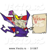Vector of a Cartoon Vampire Holding Welcome Sign for Halloween by Toonaday
