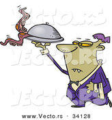 Vector of a Cartoon Vampire Waiter Serving Octopus for Halloween Dinner by Toonaday