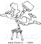 Vector of a Cartoon Versatile Businesswoman Balancing on a Stool - Coloring Page Outline by Toonaday
