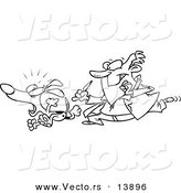 Vector of a Cartoon Vet Chasing a Dog for a Neuter Surgery - Coloring Page Outline by Toonaday