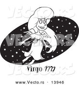 Vector of a Cartoon Virgo Woman over a Black Starry Oval - Coloring Page Outline by Toonaday