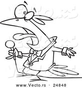 Vector of a Cartoon Vocal Singing Bird Holding a Microphone - Outlined Coloring Page by Toonaday