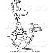 Vector of a Cartoon Waiter Serving a Cappuccino - Coloring Page Outline by Toonaday