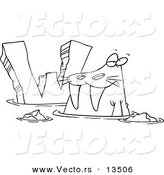 Vector of a Cartoon Walrus and Letter W - Coloring Page Outline by Toonaday