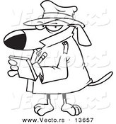 Vector of a Cartoon Watch Dog Detective Taking Notes - Coloring Page Outline by Toonaday