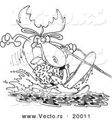 Vector of a Cartoon Waterskiing Moose - Outlined Coloring Page by Toonaday