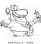 Vector of a Cartoon Wealthy Businessman Burning Money - Outlined Coloring Page by Toonaday