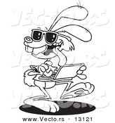 Vector of a Cartoon Web Bunny Using a Laptop - Coloring Page Outline by Toonaday