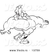 Vector of a Cartoon Weightlifter Man with No Neck - Coloring Page Outline by Toonaday