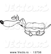 Vector of a Cartoon Weiner Dog with Mustard in a Bun - Coloring Page Outline by Toonaday