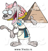 Vector of a Cartoon Welcoming Egyptian Cat Presenting a Pyramid by Toonaday
