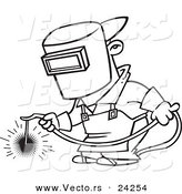 Vector of a Cartoon Welder at Work - Outlined Coloring Page by Toonaday
