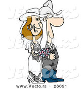 Vector of a Cartoon Western Cowboy Bride and Cowgirl Groom During Wedding by Toonaday