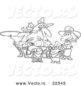 Vector of a Cartoon Western Cowboy Family - Coloring Page Outline by Toonaday