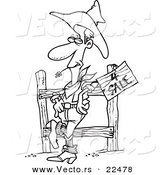 Vector of a Cartoon Western Cowboy Selling Property - Coloring Page Outline by Toonaday