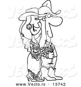 Vector of a Cartoon Western Wedding Couple - Coloring Page Outline by Toonaday