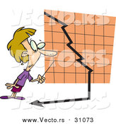 Vector of a Cartoon White Blond Businesswoman Watching a down Turn Arrow by Toonaday